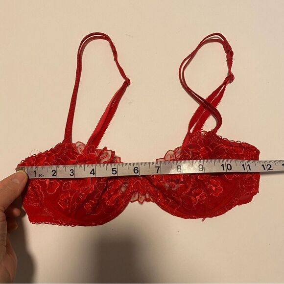 Victoria’s Secret Vintage Y2K DREAM ANGELS Red Lace floral Mesh Balconet Bra 34B - Picture 4 of 7